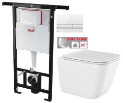 Predstenový inštalačný systém s bielym tlačidlom M1710 + WC INVENA PAROS  + SEDADLO (AM102/1120 M1710 RO1)