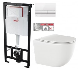 Predstenový inštalačný systém s bielym tlačidlom M1710 + WC INVENA TINOS  + SEDADLO (AM101/1120 M1710 NO1)