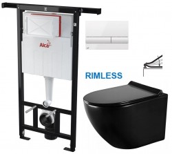 Predstenový inštalačný systém s bielym tlačidlom M1710 + WC MEXEN LENA ČERNÁ Rimless + SEDADLO (AM102/1120 M1710 ME01)