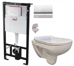 Predstenový inštalačný systém s chrómovým tlačidlom M1721 + WC bez oplachového kruhu Edge + SEDADLO (AM101/1120 M1721 EG1)