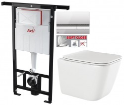 Predstenový inštalačný systém s chrómovým tlačidlom M1721 + WC INVENA PAROS  + SEDADLO (AM102/1120 M1721 RO1)