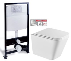 PRIM predstenový inštalačný systém bez tlačidla + WC INVENA FLORINA /VÍROVÉ SPLACH/ WITH SOFT  se sedlem RIMLESS (PRIM_20/0026 X FL1)