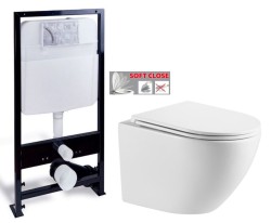 PRIM predstenový inštalačný systém bez tlačidla + WC INVENA LIMNOS /VÍROVÉ SPLACH/ WITH SOFT  se sedlem RIMLESS (PRIM_20/0026 X LI1)