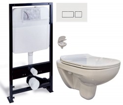 PRIM - predstenový inštalačný systém s bielym tlačidlom 20/0042 + WC bez oplachového kruhu Edge + SEDADLO (PRIM_20/0026 42 EG1)