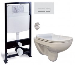 PRIM - predstenový inštalačný systém s chrómovým mat tlačidlom 20/0040 + WC bez oplachového kruhu Edge  + SEDADLO (PRIM_20/0026 40 EG1)