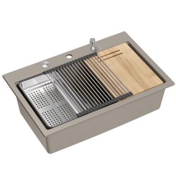Quadron - Granitový drez MARC 110 WORKSTATION Beige Zlatá zátka (ZLE-09046)