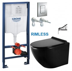 Rapid SL pre závesné WC 38528SET s chrómovou doskou + WC MEXEN LENA ČERNÁ Rimless + SEDADLO (38772001 ME01)