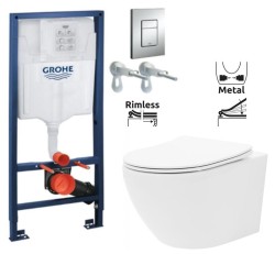 Rapid SL pro závěsné WC 38528SET s chromovou deskou + WC REA Carlo Flat Mini Rimless + SEDÁTKO (38772001 CF1)