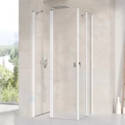 RAVAK - Chrome Rohový sprchovací kút štvordielny CRV2-110, 1080 mm – 1100 mm – farba biela, sklo transparent (1QVD0100Z1)