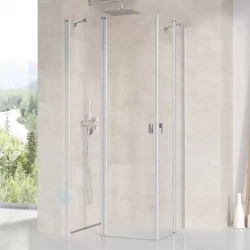 RAVAK - Chrome Rohový sprchovací kút štvordielny CRV2-120, 1180 mm – 1200 mm – farba satin, sklo transparent (1QVG0U00Z1)