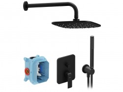 RAVAK - Flat Sprchový set s batériou pod omietku, s telesom, 25x25 cm, čierna (X07S071)