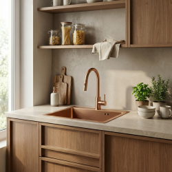 REA - Oceľový drez Leo 50 BRUSH COPPER bez kuchynskej batérie (ZLE-06015)