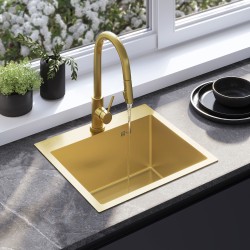 REA - Oceľový drez Leo 50 BRUSH GOLD s kuchynskou batériou (KPL-96004)