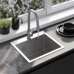 REA - Oceľový drez Leo 50 BRUSH NICKEL s kuchynskou batériou (KPL-96003)