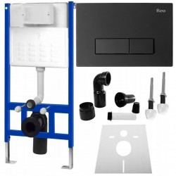 REA - Podomietkový WC systém + tlačidlá - H čierny (KPL-90006)