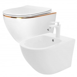 REA/S - SET závesné WC Carlo Flat Mini Gold Edge Rimless + Bidet Carlo Mini (REA-C1222 + REA-C2276)
