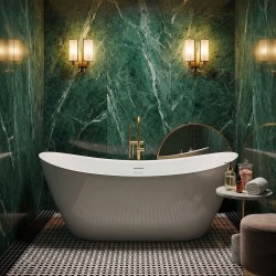 REA - Voľne stojaca vaňa FERRANO Slim 160 Biela krytka zátky (REA-W0081)