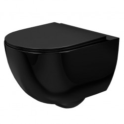 REA - Závesná WC misa vrátane sedátka Carlo Mini Rimless Flat čierna (REA-C8936)