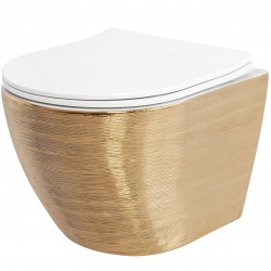 REA - Závesná WC misa vrátane sedátka RIMLESS Carlo Flat Brush zlato / biela (REA-C6942)