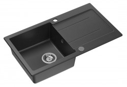 SAMONA - Granitový zabudovateľný drez s odkvapom, 77x44cm, čierna (30874504)