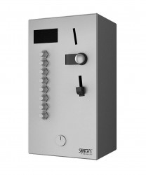 SANELA - Automaty Nástenný mincový automat pre 1-8 jednofázových spotrebičov, antivandal, matná nerezová (SLZA 04L)