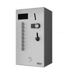SANELA - Automaty Nástenný mincový automat pre 4-8 spŕch, interaktívne ovládanie, antivandal, matná nerezová (SLZA 02LN)