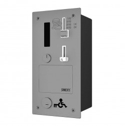 SANELA - Automaty Zabudovateľný mincový automat dverového zámku s eurozámkom, antivandal, matná nerezová (SLZA 40VZ)