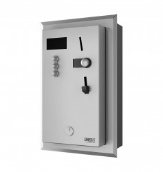 SANELA - Automaty Zabudovateľný mincový automat pre 1-3 sprchy, interaktívne ovládanie, antivandal, matná nerezová (SLZA 01LNZ)