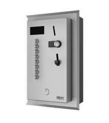 SANELA - Automaty Zabudovateľný mincový automat pre 4-8 spŕch, interaktívne ovládanie, antivandal, matná nerezová (SLZA 02LNZ)