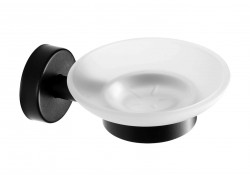 SANELA - Nerezové doplňky Mydlovnička s držiakom, matné sklo/čierna mat (SLZD 13N)