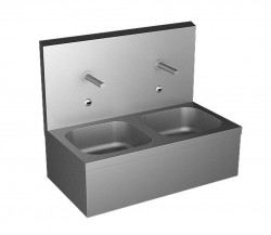 SANELA - Nerezové dřezy Dvojdrez, 870x475 mm, s elektronickými batériami ALS, sieťové napájanie, matná nerezová (SLUN 07E)