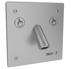 SANELA - Piezo baterie Nerezová umývadlová batéria Piezo, 2 tlačidlá pre 2 druhy vody, sieťové napájanie, antivandal (SLU 44PP)