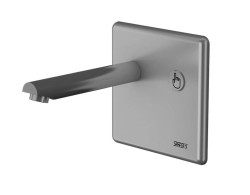 SANELA - Umývadlová batéria z nehrdzavejúcej ocele s tlačidlom piezo, nástenná, dĺžka výtoku 170 mm, 9 V (SLU 04P17B)
