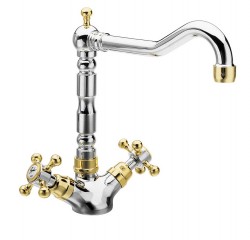 SAPHO - ANTEA stojánkova drezová batéria s retro hubicou, chróm/zlato (3122)