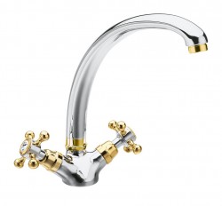 SAPHO - ANTEA stojánkova drezová batéria s vysokou hubicou, výška 265, chróm/zlato (3112)