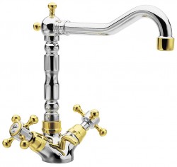 SAPHO - ANTEA stojánkova umývadlová batéria s retro hubicou s výpusťou, chróm/zlato (3372)