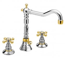 SAPHO - ANTEA trojprvková umývadlová batéria s retro hubicou, s výpusťou, chróm/zlato (3222)