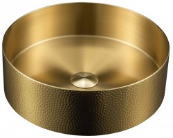 SAPHO - AURUM nerezové umývadlo na dosku, priemer 38cm, vrátane odtoku, tepané, zlato mat (AU201-T)