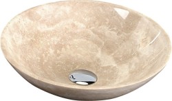 SAPHO - BLOK 1 kamenné umyvadlo na desku Ø 40cm, leštěný béžový travertin (2401-01)
