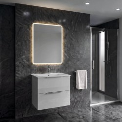 SAPHO - CIRASA kúpeľňová skrinka 60cm CIRASA s úzkym umývadlom a LED zrkadlom, 2 zásuvky, biely lesk (KSET-112)