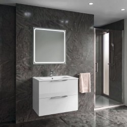 SAPHO - CIRASA kúpeľňová skrinka 70cm CIRASA s umývadlom a LED zrkadlom, 2 zásuvky, biely lesk (KSET-098)