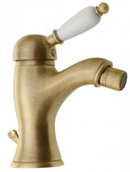 SAPHO - KIRKÉ WHITE stojánkova bidetová batéria s výpusťou, biela páčka, bronz (KI03BB)