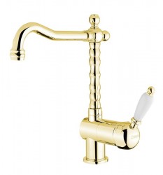 SAPHO - KIRKÉ WHITE stojánkova drezová batéria, biela páčka, zlato (KI14BZ)