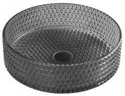 SAPHO - MARAGUA gravírované sklenené umývadlo na dosku priemer 39,5cm, čierna (TY214)