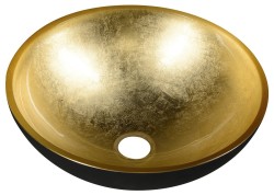 SAPHO - MURANO BLACK-GOLD sklenené umývadlo na dosku, priemer 40cm, čierna/zlata (AL5318-77)