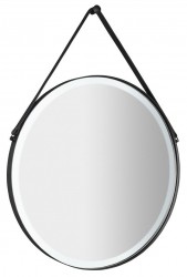 SAPHO - ORBITER guľaté zrkadlo s LED osvetlením, kožený popruh, ø 70cm, čierna mat (ORL070)