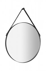 SAPHO - ORBITER zrkadlo guľaté s koženým popruhom, ø 50cm, čierna mat (ORT050)