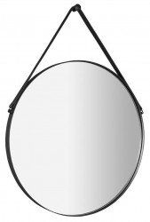 SAPHO - ORBITER zrkadlo guľaté s koženým popruhom, ø 70cm, čierna mat (ORT070)