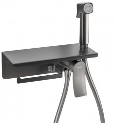 SAPHO - Podomietková bidetová batéria so stop sprchou a držiakom toaletného papiera, gun metal (TJ040GM)