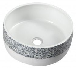 SAPHO - PRIORI keramické umývadlo na dosku Ø 41 cm, bielá s modrým vzorom (PI027)